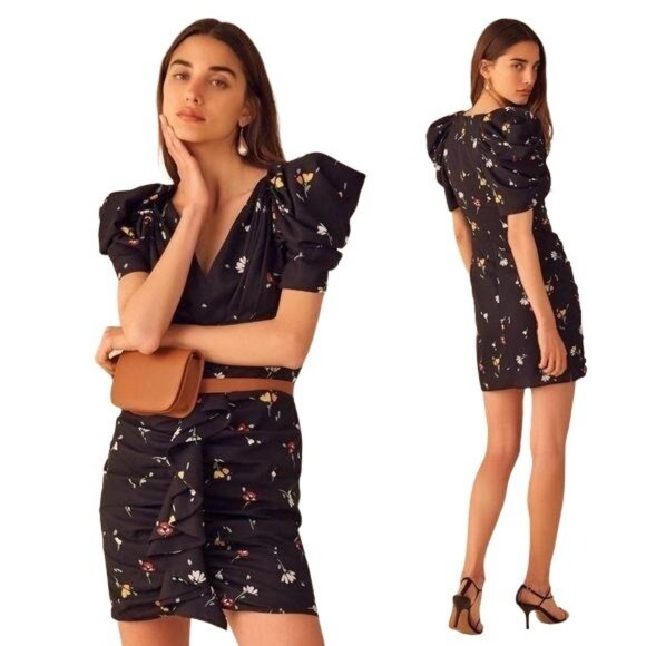 C/MEO Collective Vices Mini Dress Size Small Puff Shoulder Draped Ruffle New - Picture 1 of 8
